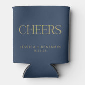 Cheers Elegant Navy Blue Gold Typografy Wedding Dosenkühler (Vorderseite)