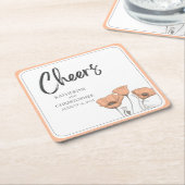 Cheers Elegant Peach Floral Poppies Hochzeit Rechteckiger Pappuntersetzer (angewinkelt)