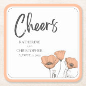 Cheers Elegant Peach Floral Poppies Hochzeit Rechteckiger Pappuntersetzer (Vorderseite)