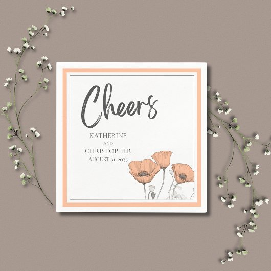 Cheers Elegant Peach Floral Poppies Hochzeit Serviette