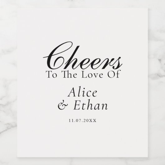 Cheers Elegant Script Wedding White Wine Label Weinetikett (Einzelnes Label)