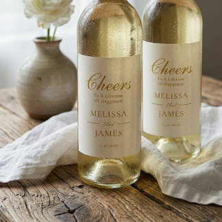Cheers Elegant Script Wedding White Wine Label Weinetikett