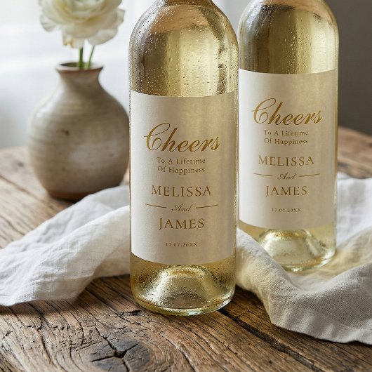 Cheers Elegant Script Wedding White Wine Label Weinetikett