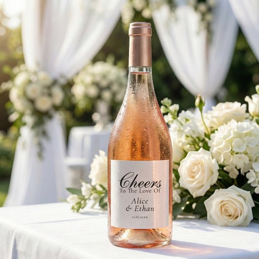 Cheers Elegant Script Wedding White Wine Label Weinetikett