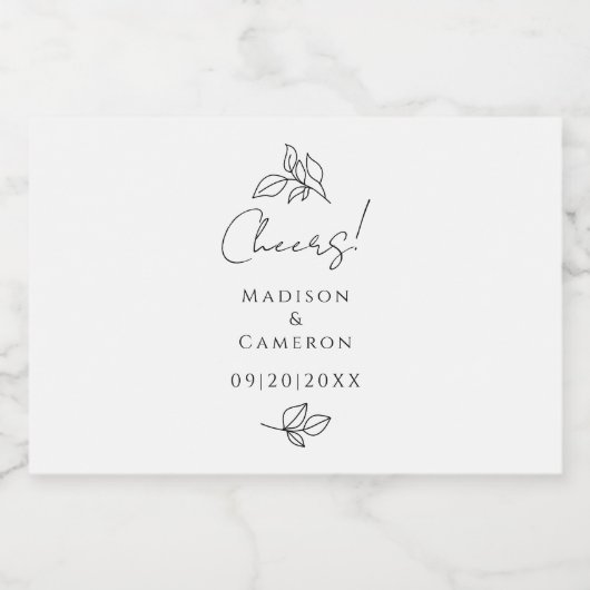 Cheers Elegant Wedding Black & White Leaves Favor Alkoholflaschenetikett (Einzelnes Label)