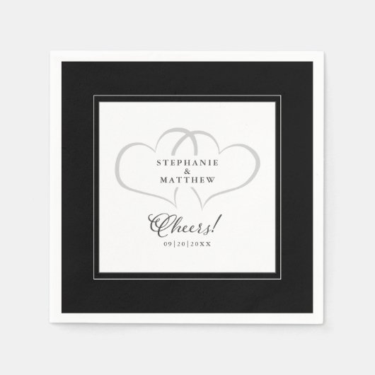 Cheers Elegant Wedding Calligraphy Black & White Serviette (Vorderseite)