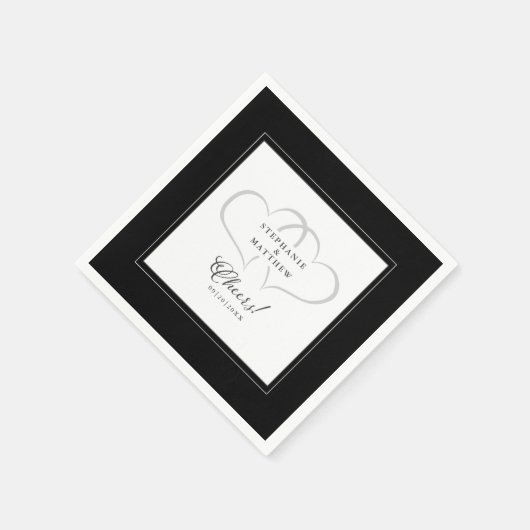 Cheers Elegant Wedding Calligraphy Black & White Serviette (Ecke)