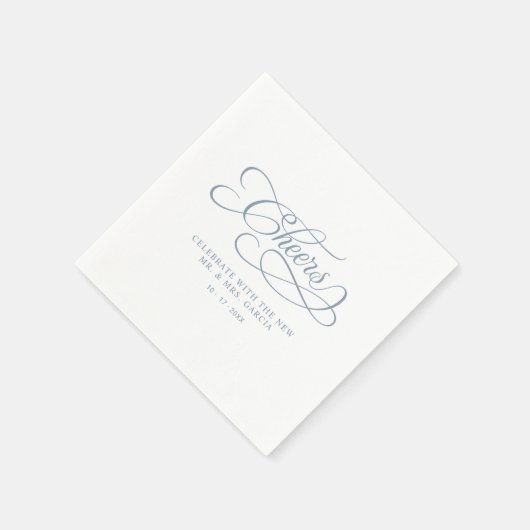 Cheers Elegant Wedding Calligraphy Dusty Blue Serviette (Ecke)