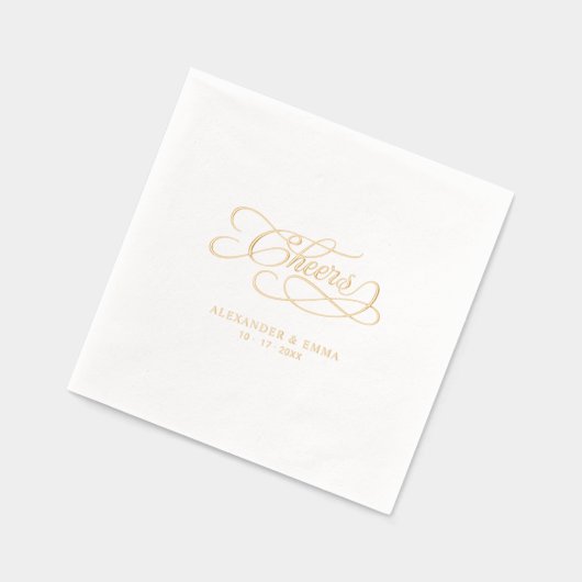 Cheers Elegant Wedding Calligraphy Real Gold Servietten Mit Folie (Links)