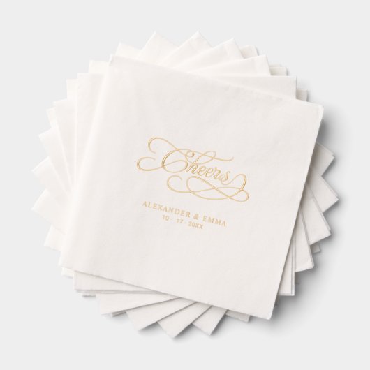 Cheers Elegant Wedding Calligraphy Real Gold Servietten Mit Folie (Insitu (Gestapelt))