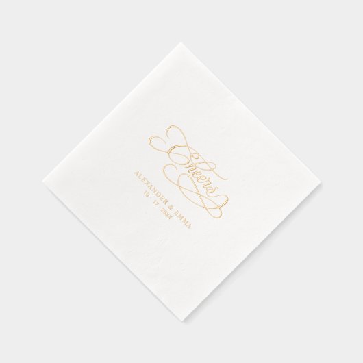 Cheers Elegant Wedding Calligraphy Real Gold Servietten Mit Folie (Rechts)