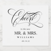 Cheers Elegante Classic Black & White Wedding Schaumweinetikett (Einzelnes Label)
