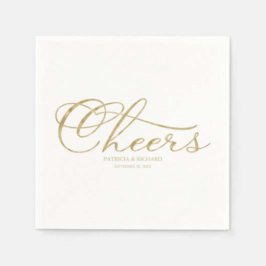 Cheers - Elegante Gold Imitate Foil Script Wedding Serviette (Vorderseite)