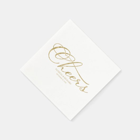 Cheers - Elegante Gold Imitate Foil Script Wedding Serviette (Ecke)