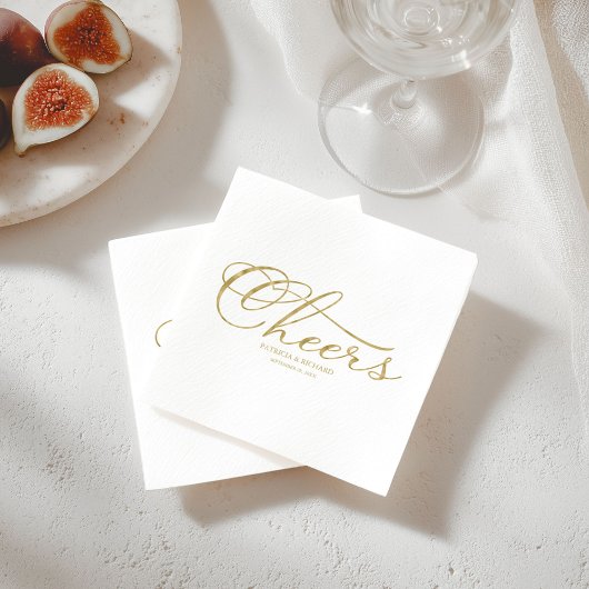 Cheers - Elegante Gold Imitate Foil Script Wedding Serviette