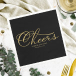 Cheers - Elegante Gold Imitate Foil und Black Wedd Serviette<br><div class="desc">Cheers - Elegante Schwarz-Weiß-Script-Hochzeit Napkin</div>