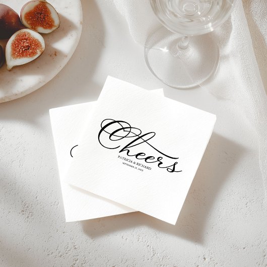 Cheers - elegante Schwarz-Weiß-Script-Hochzeit Serviette