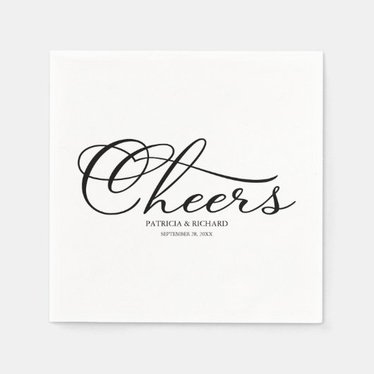 Cheers - elegante Schwarz-Weiß-Script-Hochzeit Serviette (Vorderseite)