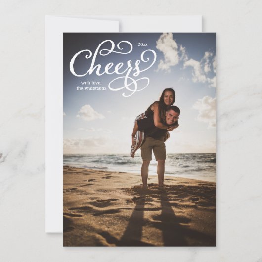 Cheers Elegante Script Foto Card Dankeskarte (Vorderseite)