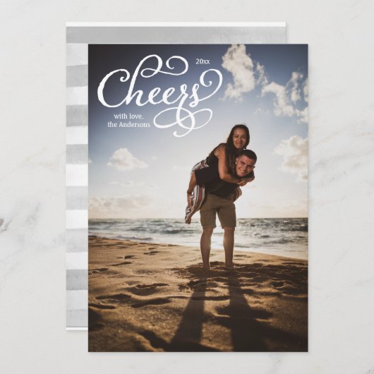 Cheers Elegante Script Foto Card Dankeskarte (Vorne/Hinten)
