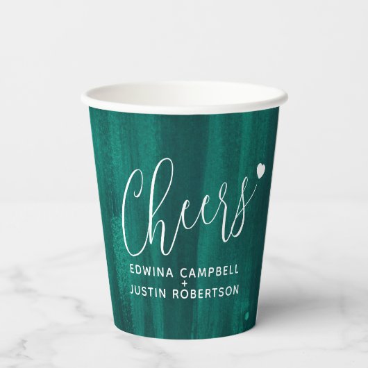 Cheers Emerald Green abstrakt Art Hochzeit Pappbecher (Rückseite)