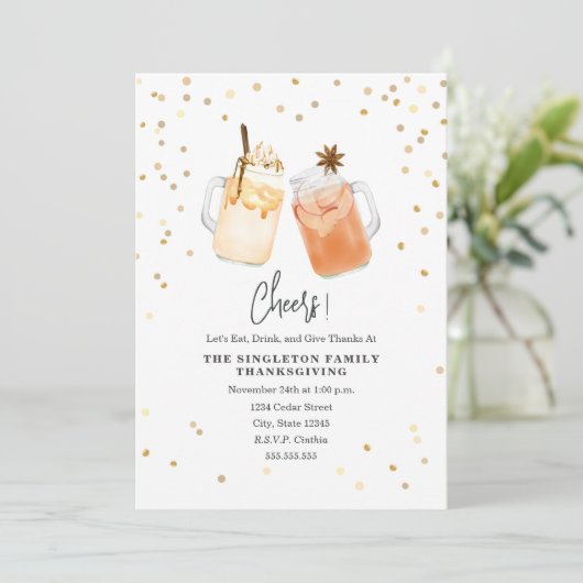 Cheers Erntedank Mason Jar Pumpkin Apple Drink Einladung (Stehend Vorderseite)