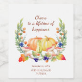 Cheers Fall Wreath Pumpkin Erntedank Wedding Weinetikett (Einzelnes Label)