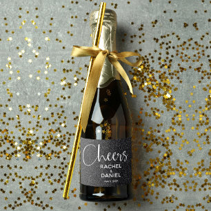 Cheers Faux BLACK GLITTER Wedding Mini Schaumweinetikett
