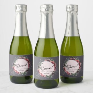 Cheers Floral Elegant Gray Sparkling Weinkarte Schaumweinetikett