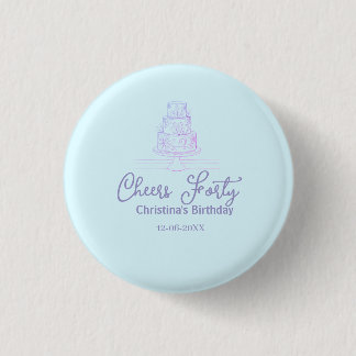 Cheers forty happy birthday cake blue purple name  button