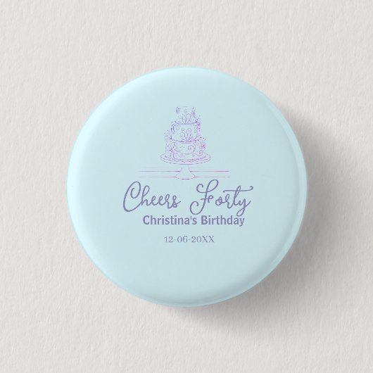 Cheers forty happy birthday cake blue purple name  button (Vorderseite)