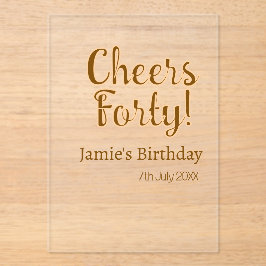 Cheers forty orange brown calligraphy birthday nam acryleinladungen