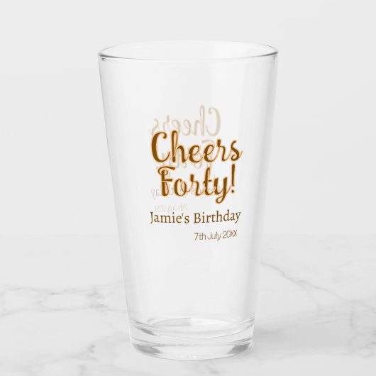 Cheers forty orange brown calligraphy birthday nam glas (Vorderseite)