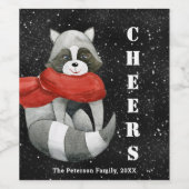 Cheers Funny Christmas Raccoon Weinkeller Weinetikett (Einzelnes Label)