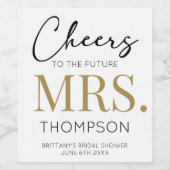 Cheers Future MRS Bridal Shower Modern Gold Weinetikett (Einzelnes Label)