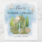 Cheers Gazebo | Blume taucht Hochzeitsluxus Weinetikett (Einzelnes Label)