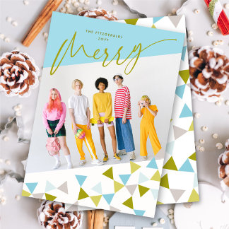 Cheers Geo Triangle Modern Fun Holiday Foto Card Feiertagskarte