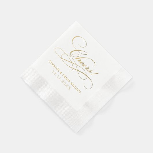 Cheers Gold Calligraphy Custom Wedding Serviette (Ecke)