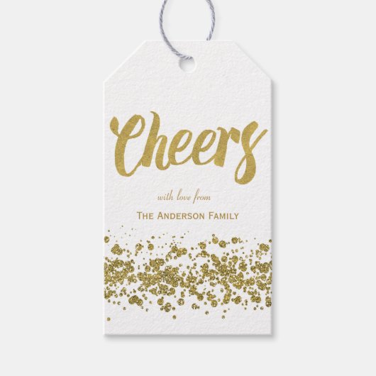 Cheers gold Glitzer Geschenketiketten Geschenkanhänger (Vorderseite)