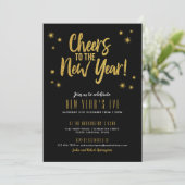 Cheers Gold Glitzer New Year Party Einladung (Stehend Vorderseite)