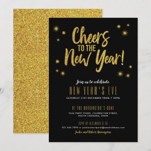 Cheers Gold Glitzer New Year Party Einladung