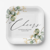 Cheers Gold Greenery Wedding Pappteller (Vorderseite)