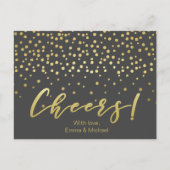 Cheers - Gold Script & Confetti Postkarte (Vorderseite)