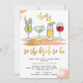 Cheers Gold Script Drinks Blush Brautparty Einladung (Vorderseite)
