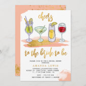 Cheers Gold Script Drinks Blush Brautparty Einladung (Vorne/Hinten)