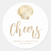 Cheers Gold White Coastal Beach Hochzeit Runder Aufkleber (Vorderseite)