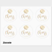 Cheers Gold White Coastal Beach Hochzeit Runder Aufkleber (Blatt)