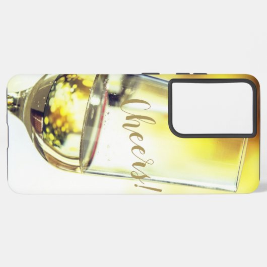 Cheers Golden Bokeh Weißes Weinglas Samsung Galaxy Hülle (Linke Seite)