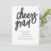 Cheers Grad Party Schwarz und Weiß Einladung (Stehend Vorderseite)