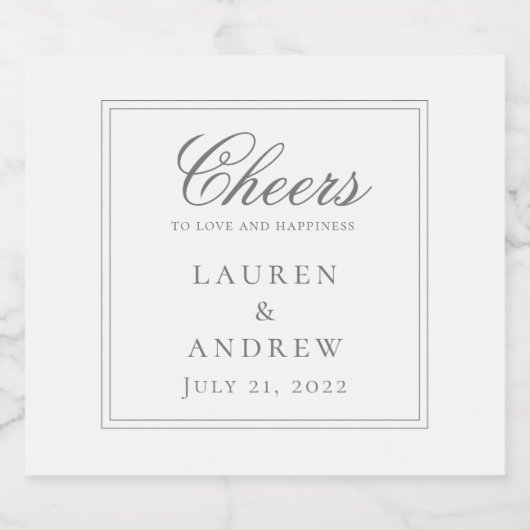 Cheers Gray Silver Moderne Minimalistische Hochzei Bierflaschenetikett (Einzelnes Label)